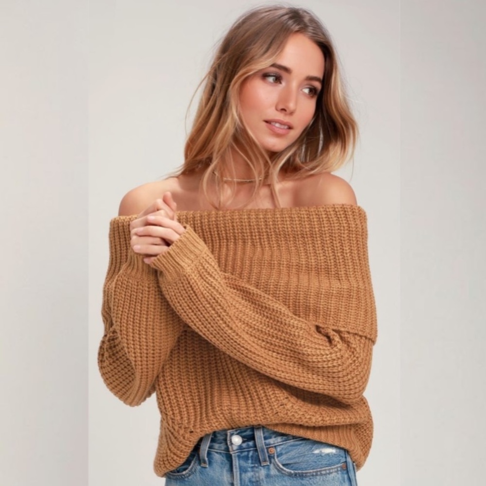 🔥 Lulu's Carmichael Off-the-Shoulder Knit Sweater XS 🤩